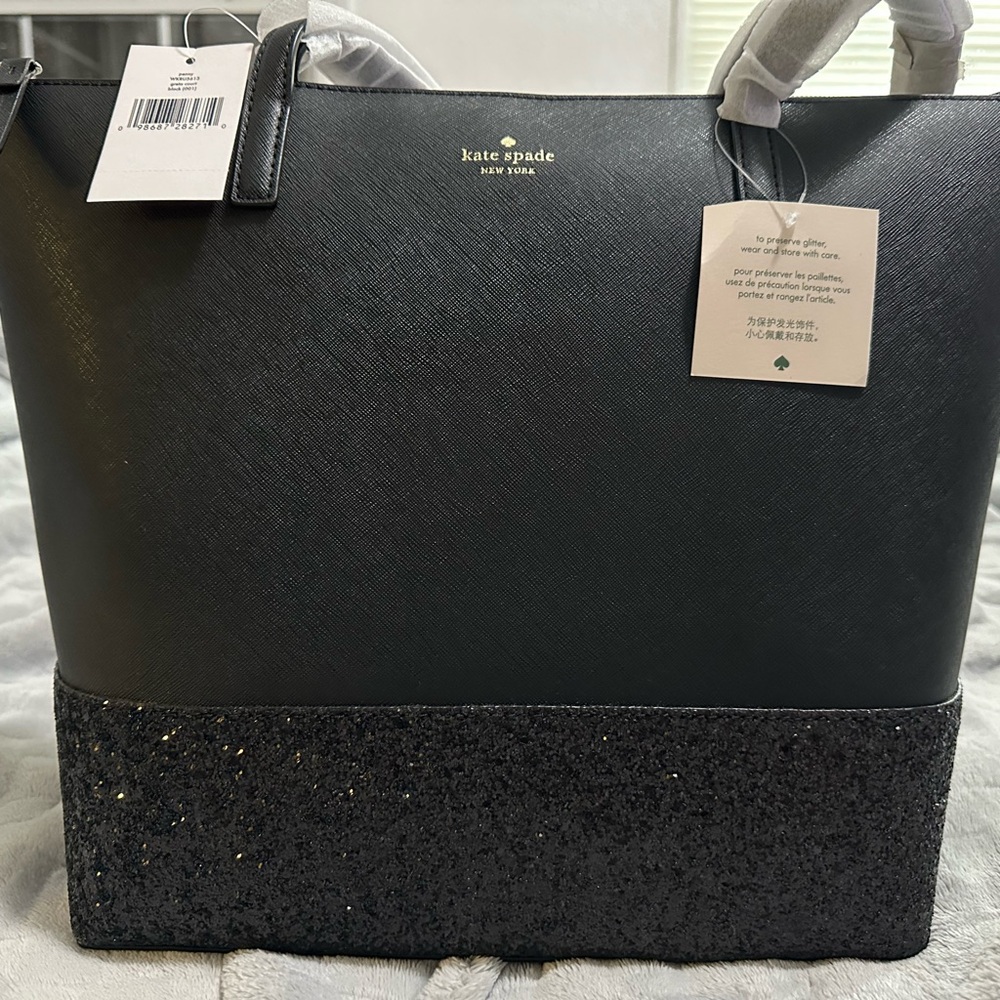 Kate Spade Black Tote Bag with Glitter Detail